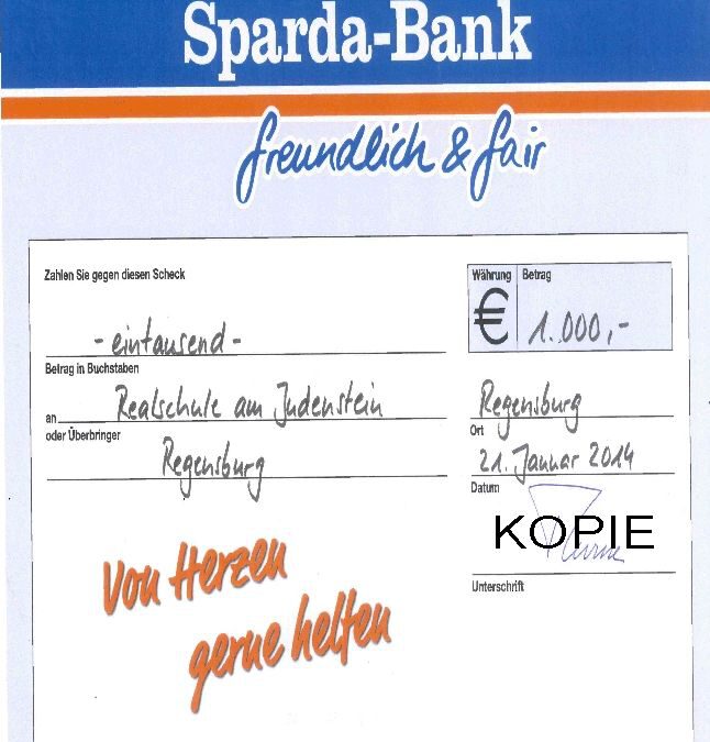 Die RSaJ erhält 1000 Euro Spende